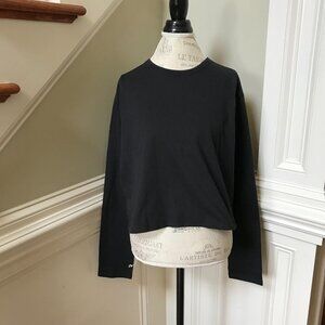 Good American Crew Neck Long Sleeve T Shirt Top Womens 2XL Black Cotton Cropped